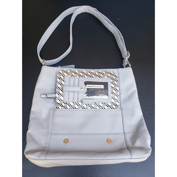 Tignanello Gray Leather Crossbody Shoulder Hand Bag Purse Several Compartments - Picture 2 of 12